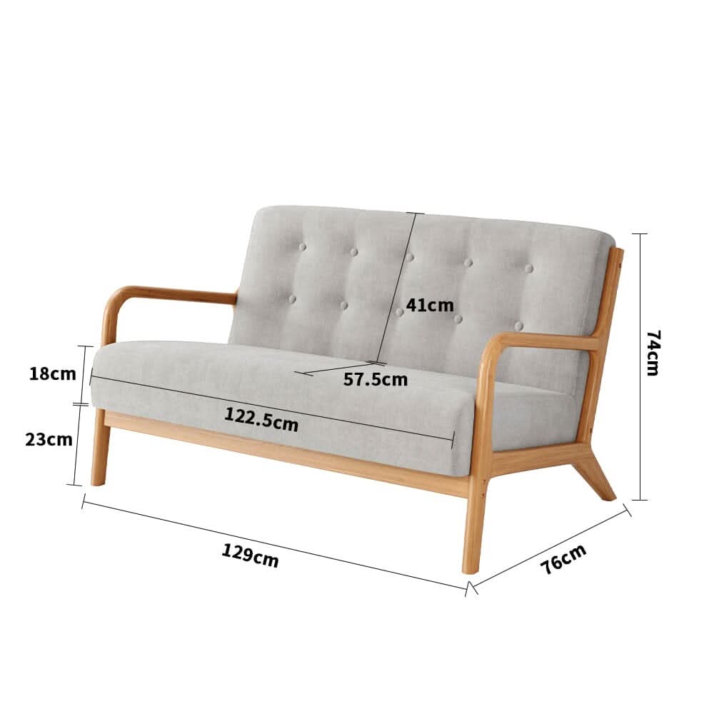 2 Seater Wooden Arm Sofa Grey Towel Fabric Rubber Wood Armrests