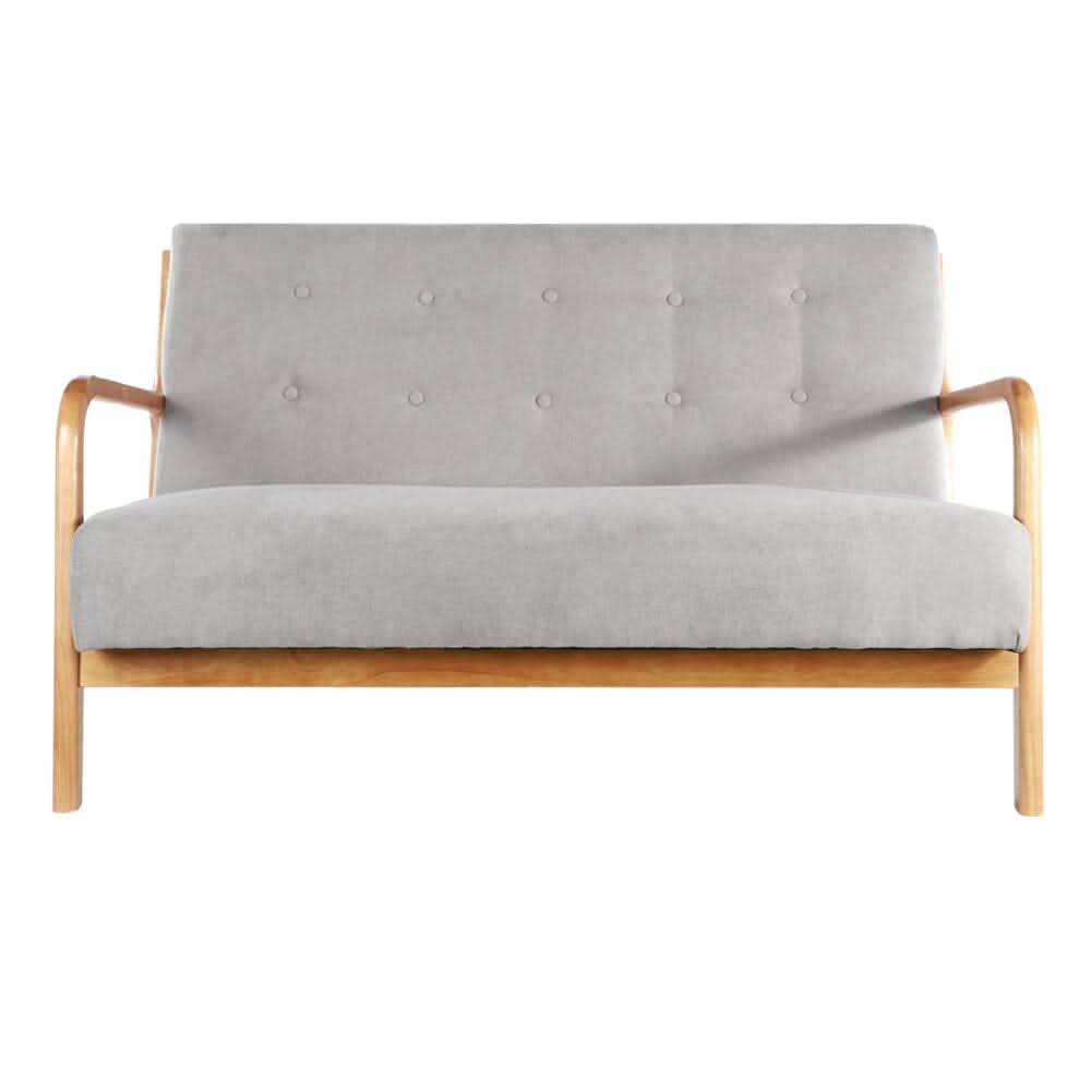 2 Seater Wooden Arm Sofa Grey Towel Fabric Rubber Wood Armrests