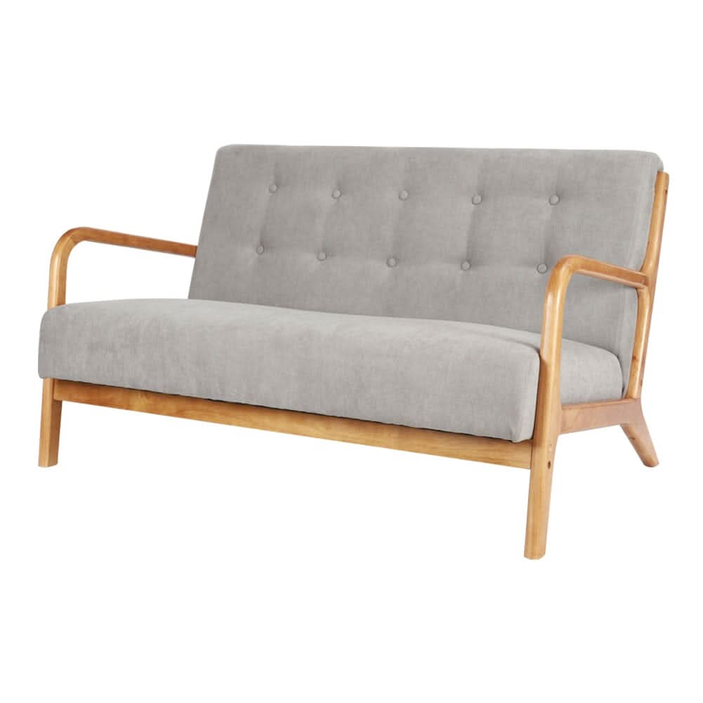 2 Seater Wooden Arm Sofa Grey Towel Fabric Rubber Wood Armrests