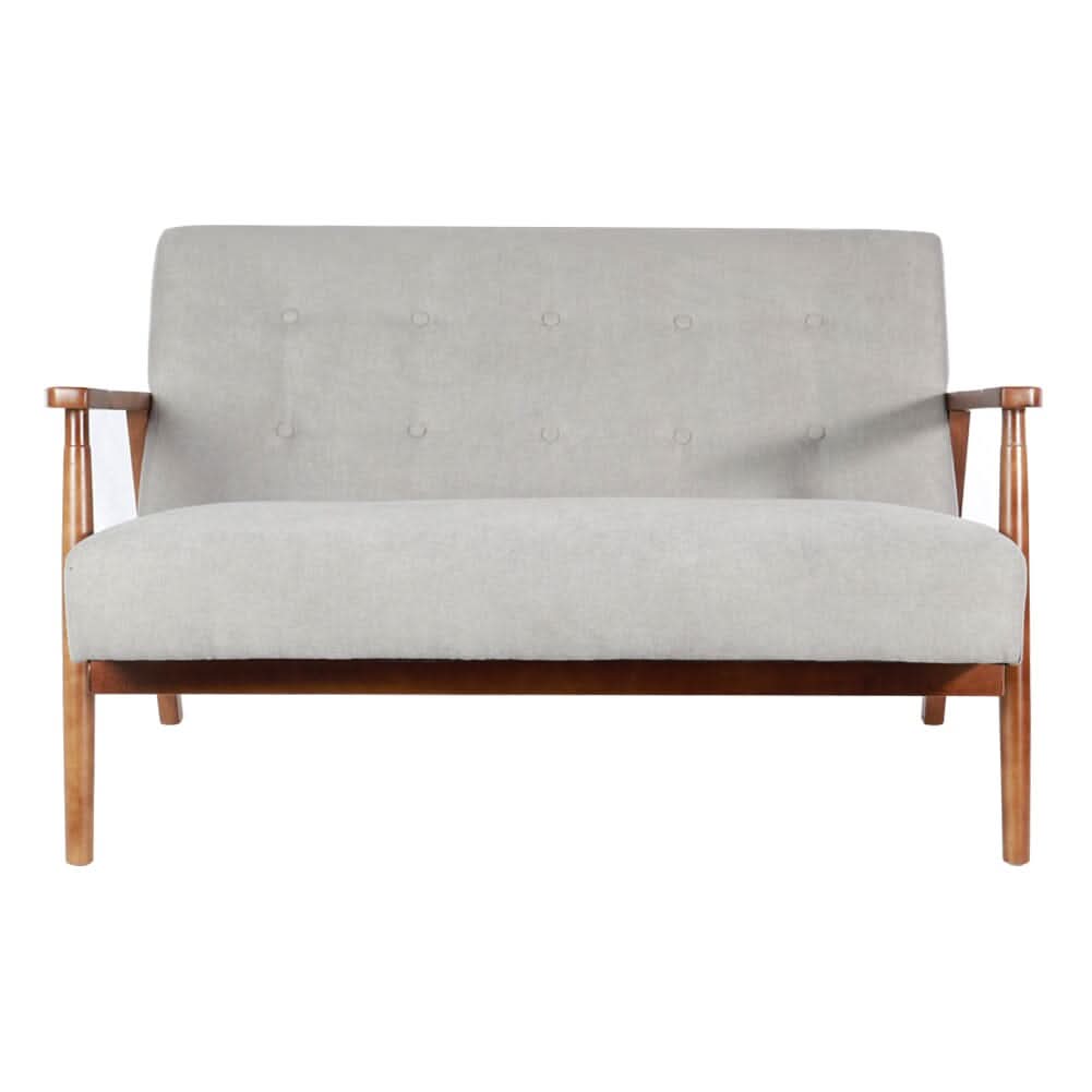 2 Seater Wooden Arm Sofa Grey Towel Fabric Rubber Wood Armrests
