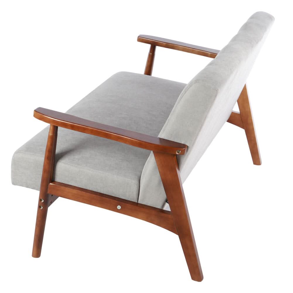 2 Seater Wooden Arm Sofa Grey Towel Fabric Rubber Wood Armrests