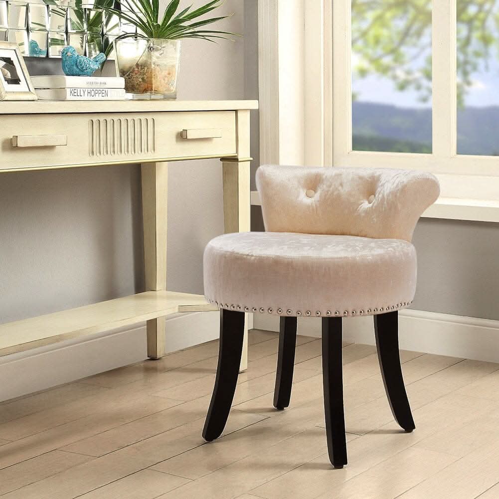 Crushed Velvet Vanity Stool with Button-Tufted Backrest