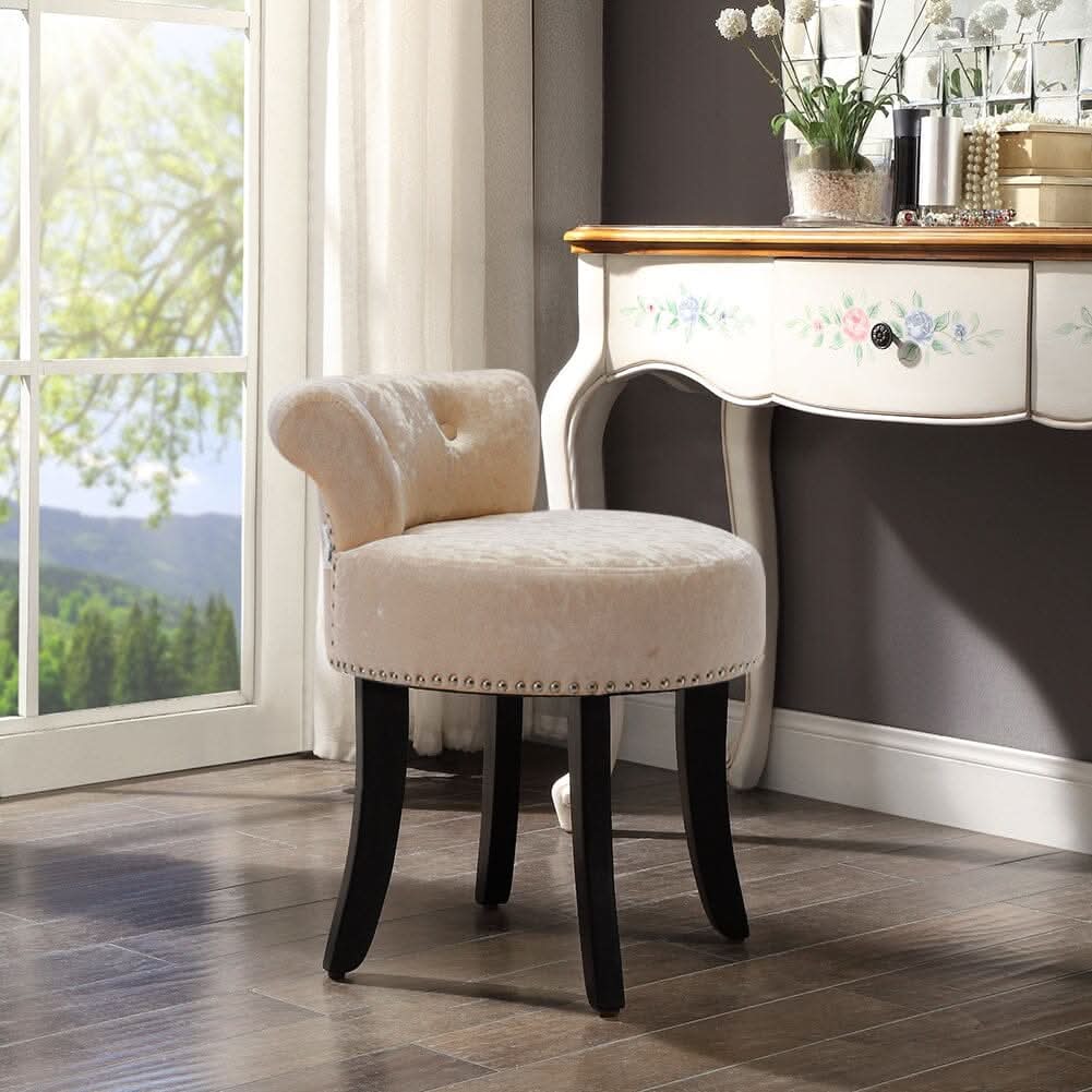 Crushed Velvet Vanity Stool with Button-Tufted Backrest