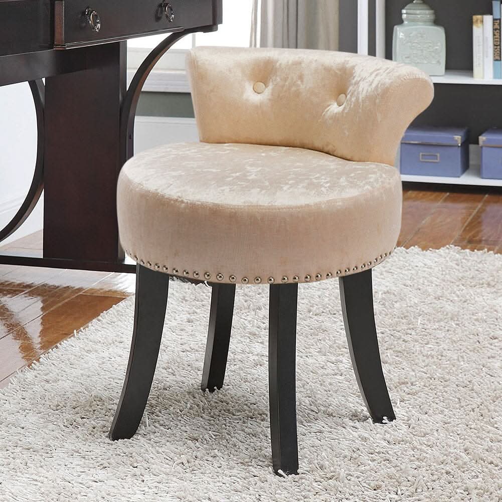 Crushed Velvet Vanity Stool with Button-Tufted Backrest