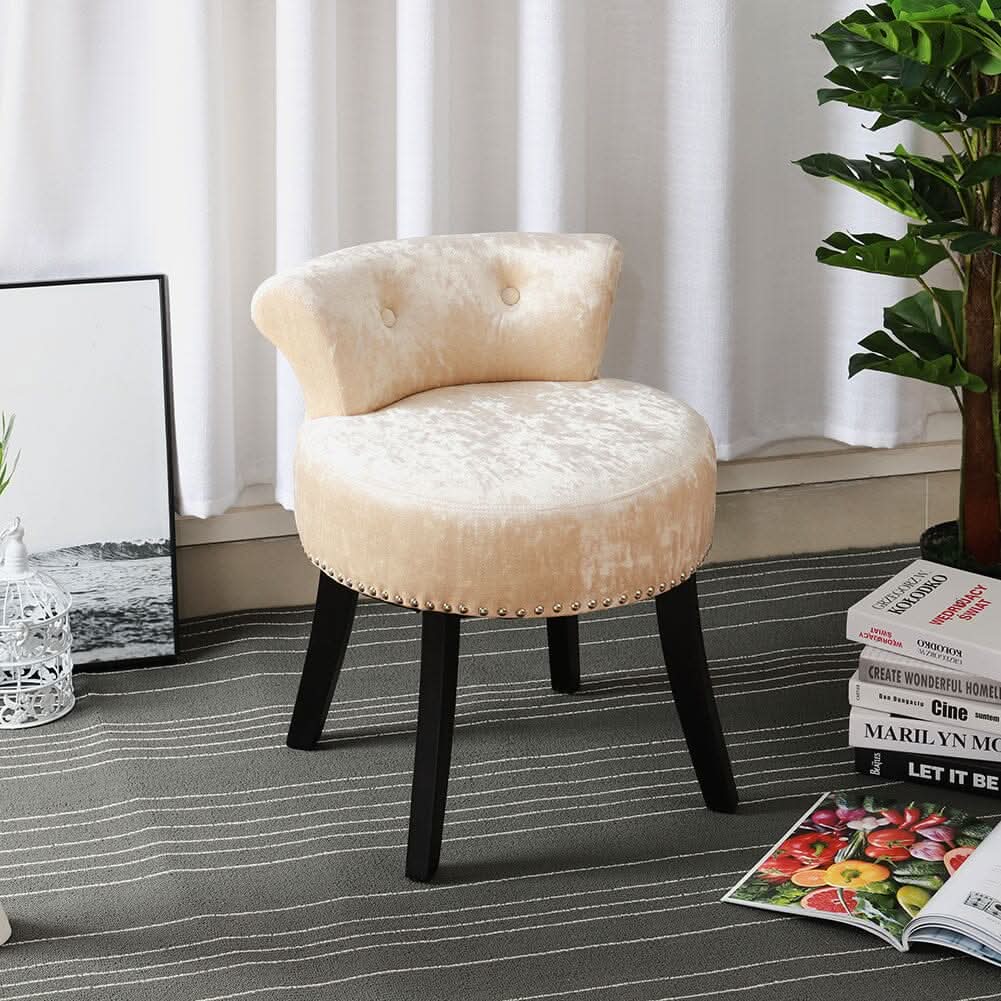 Crushed Velvet Vanity Stool with Button-Tufted Backrest