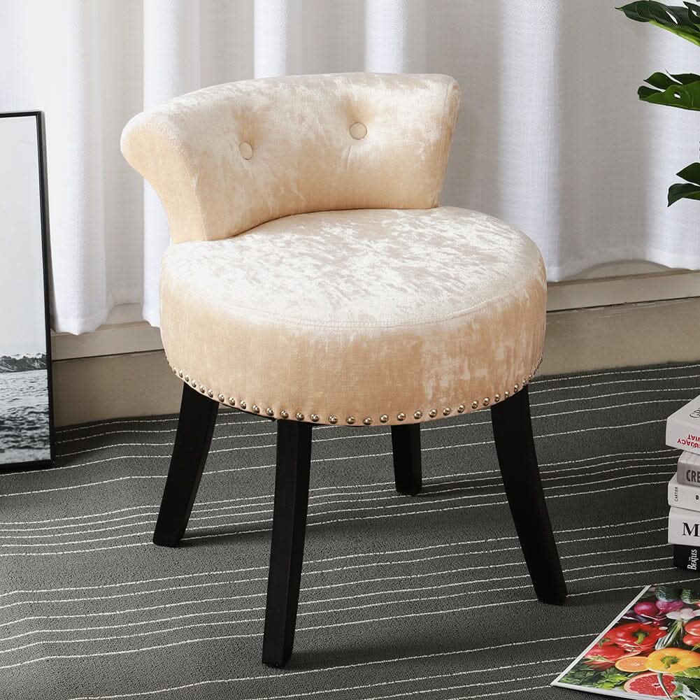 Crushed Velvet Vanity Stool with Button-Tufted Backrest