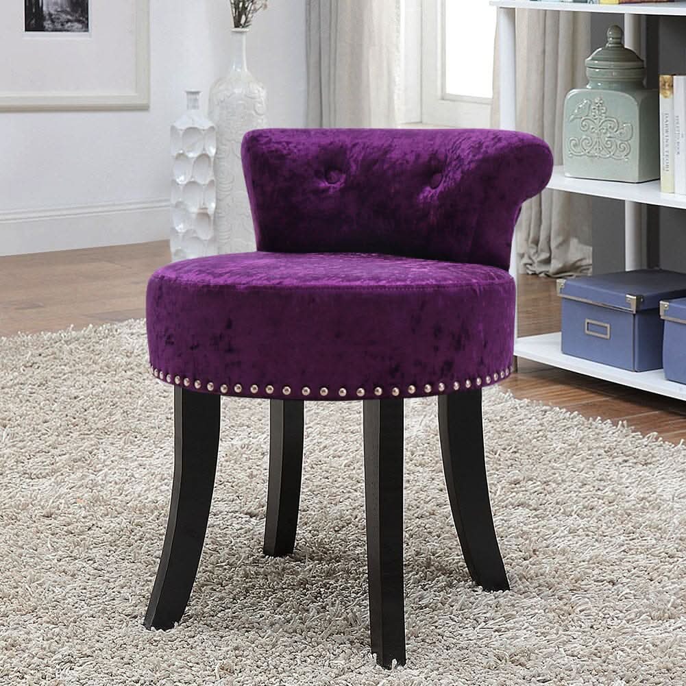 Crushed Velvet Vanity Stool with Button-Tufted Backrest