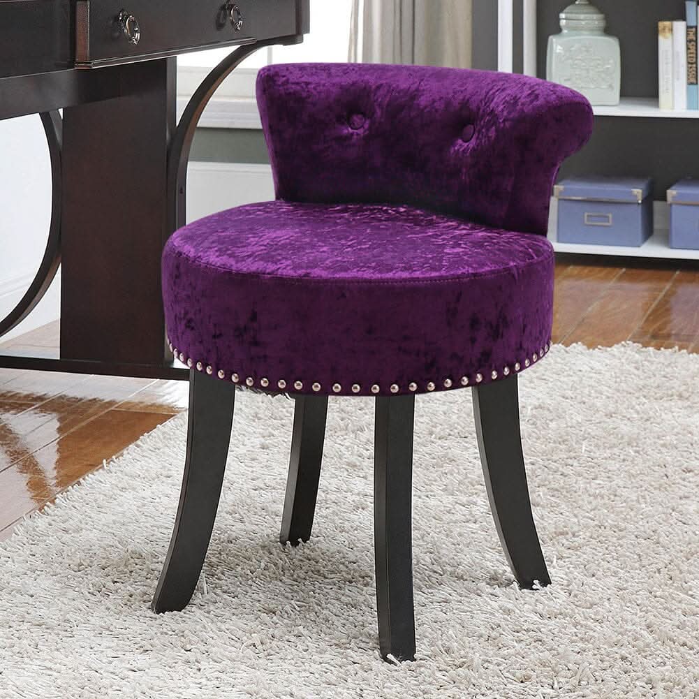 Crushed Velvet Vanity Stool with Button-Tufted Backrest
