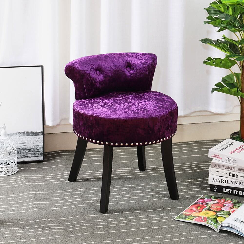 Crushed Velvet Vanity Stool with Button-Tufted Backrest