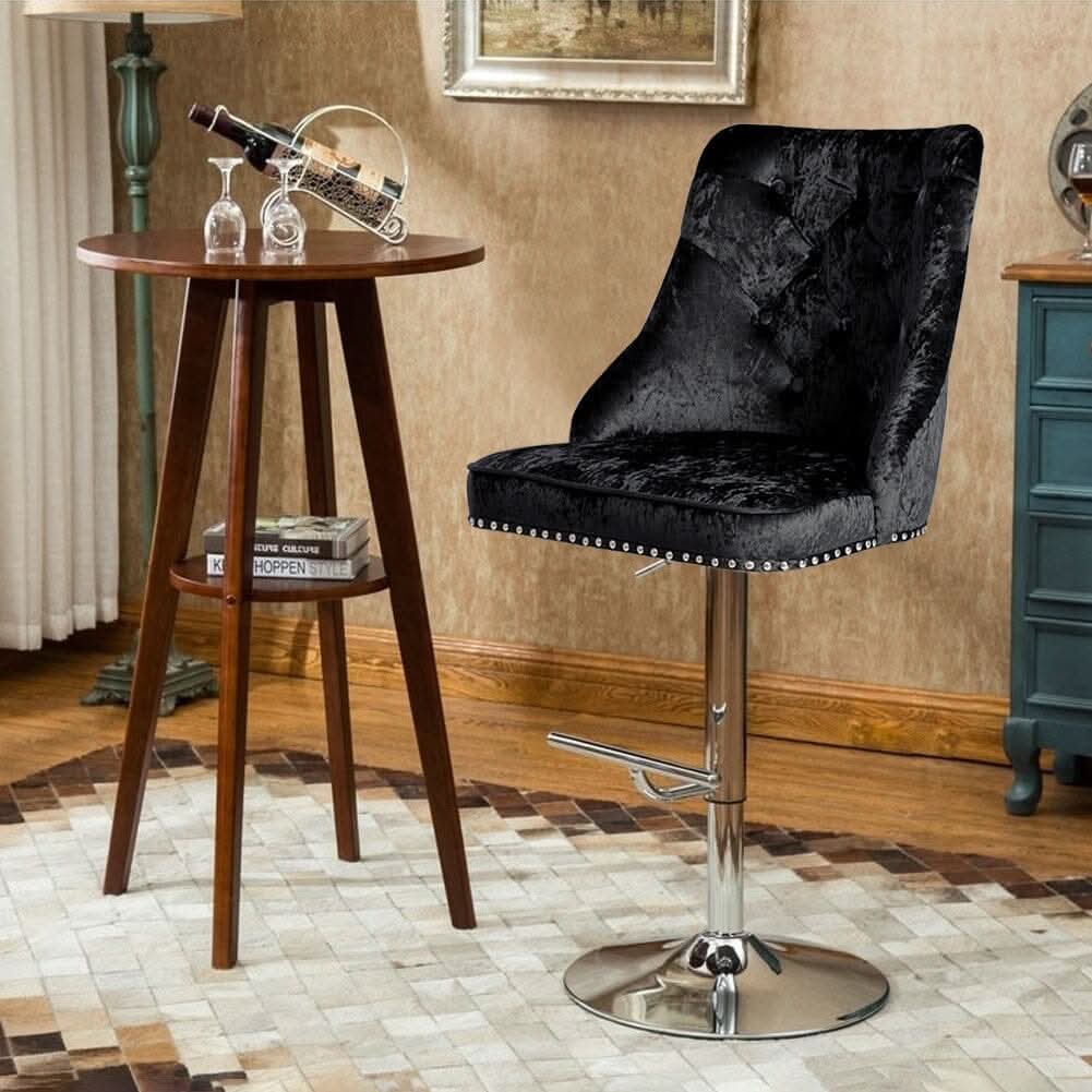 Black Adjustable Bar Stool with Floral Velvet Upholstery