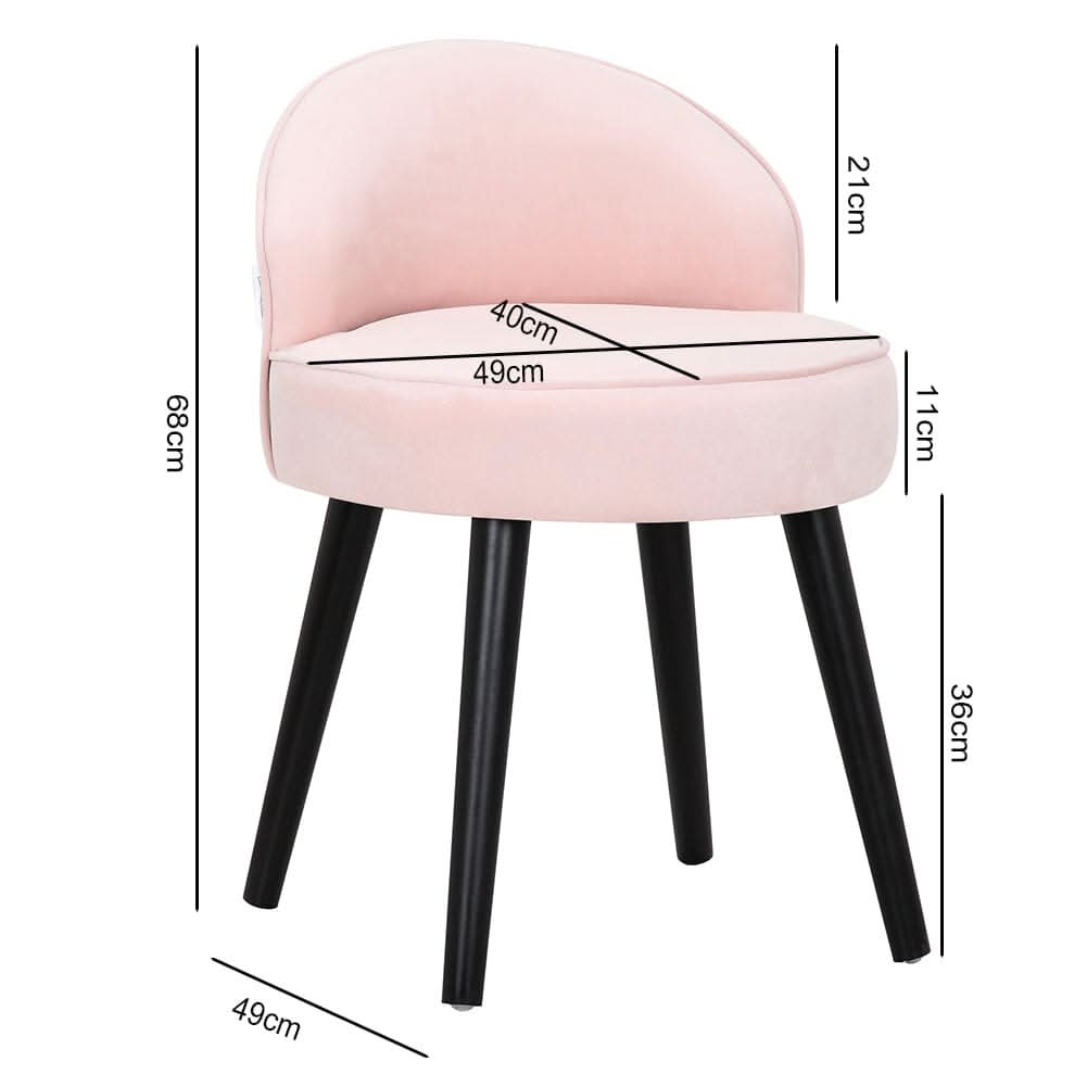 Velvet Upholstered Vanity Stool with Black Rubber Wood Legs