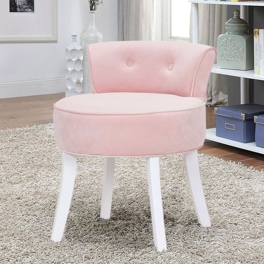 Velvet Vanity Stool with Button-Tufted Backrest & Dual Leg Finishes