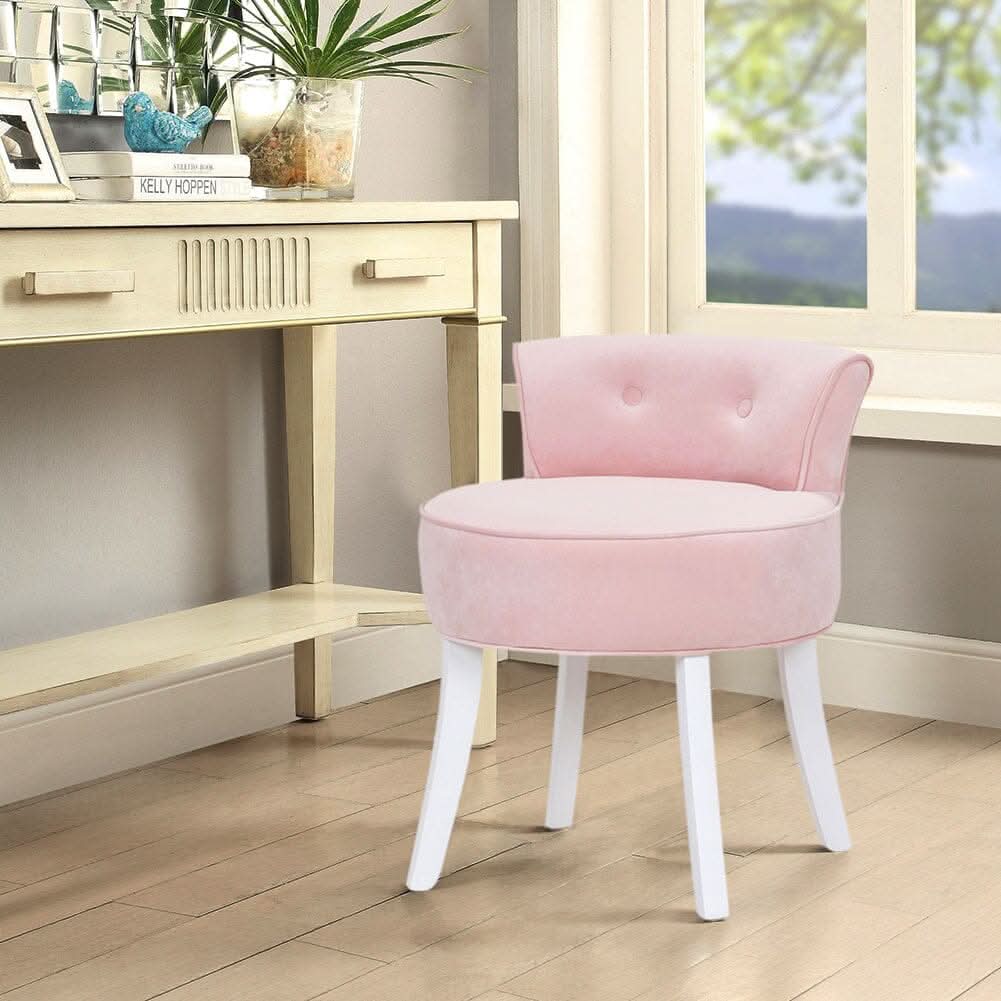 Velvet Vanity Stool with Button-Tufted Backrest & Dual Leg Finishes