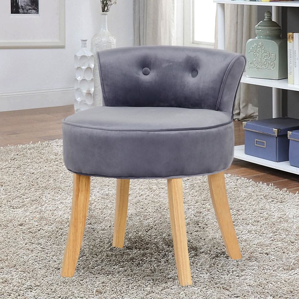 Velvet Vanity Stool with Button-Tufted Backrest & Dual Leg Finishes