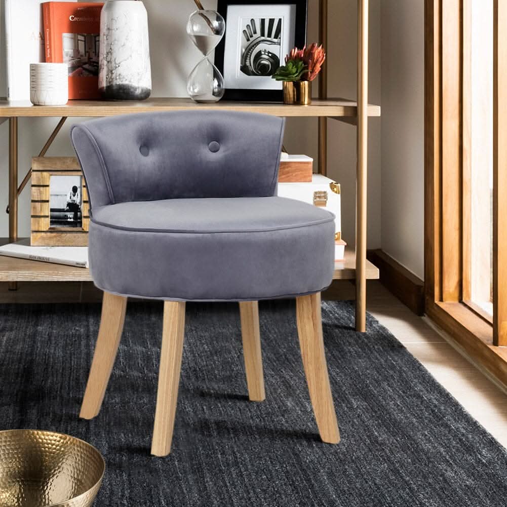 Velvet Vanity Stool with Button-Tufted Backrest & Dual Leg Finishes