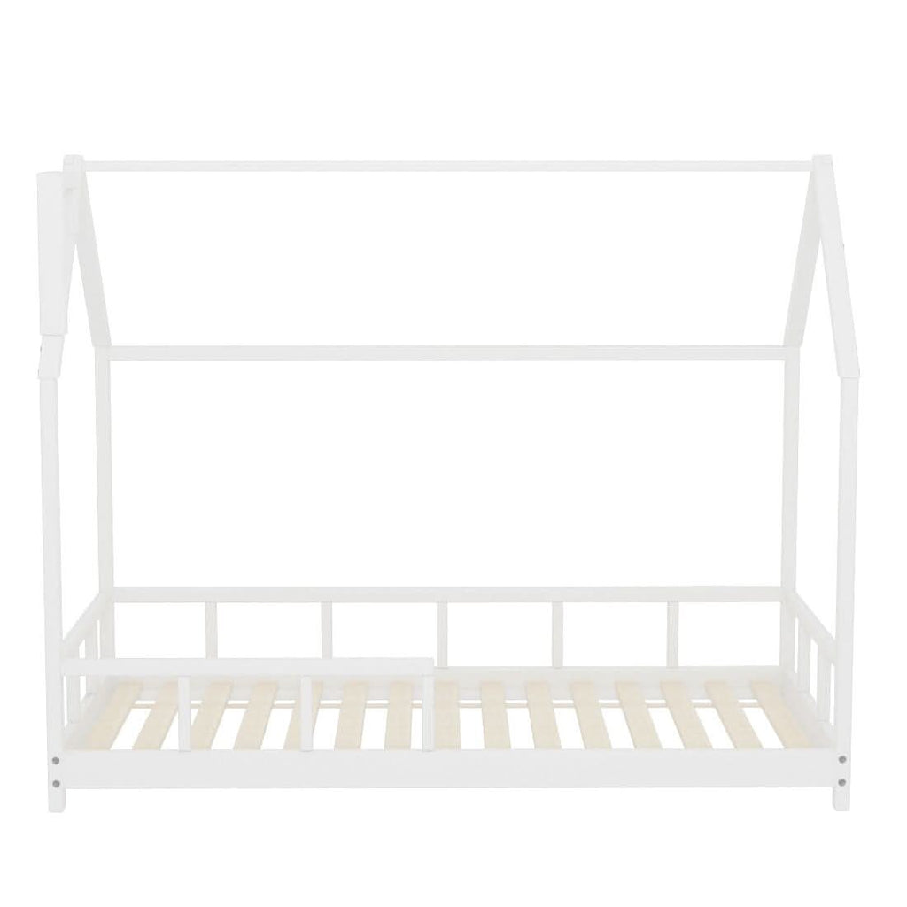 167cm W House Bed Frame Wood Toddler Bed with Safety Guard Fence