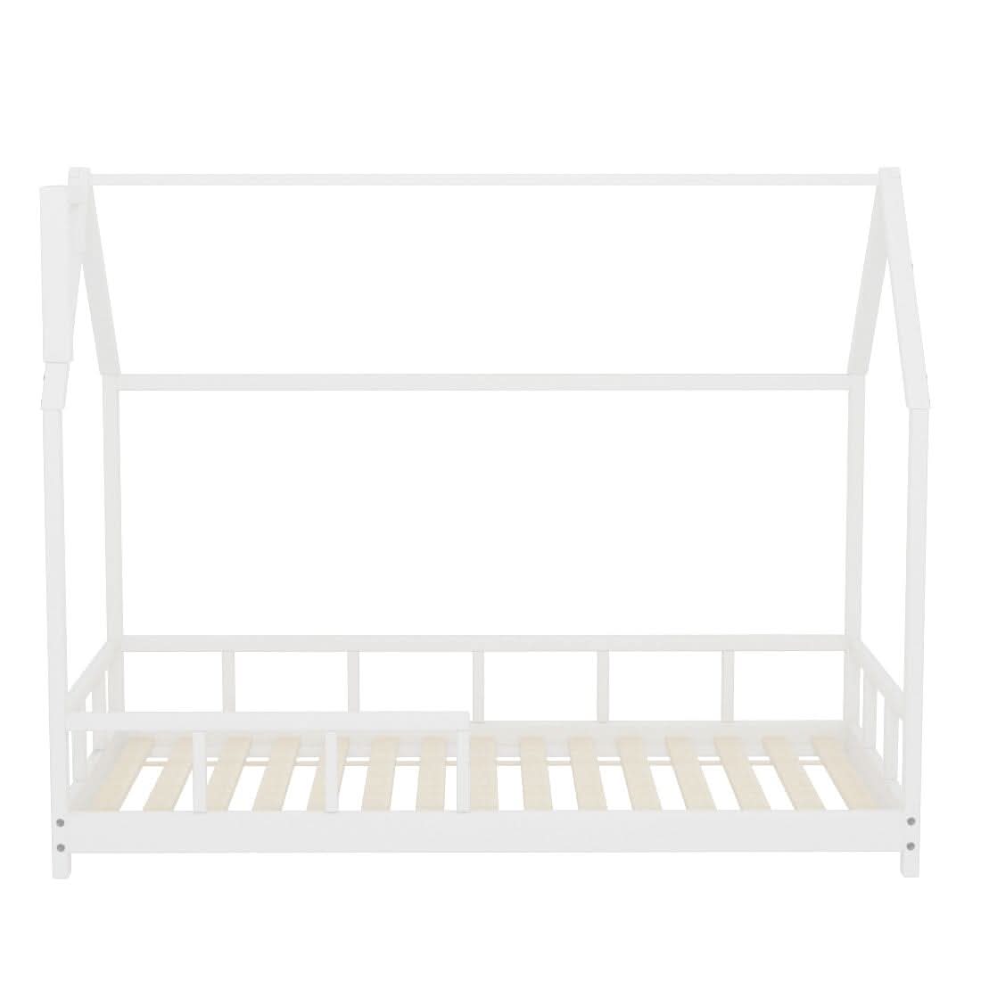 167cm W House Bed Frame Wood Toddler Bed with Safety Guard Fence
