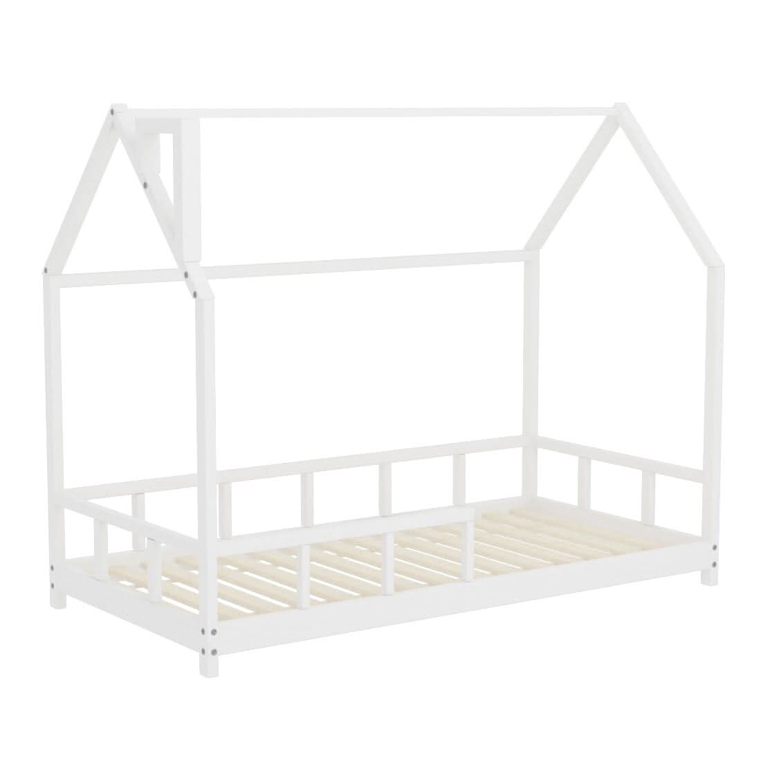 167cm W House Bed Frame Wood Toddler Bed with Safety Guard Fence
