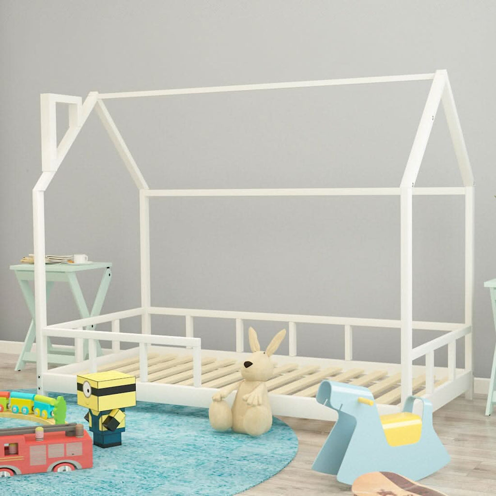 167cm W House Bed Frame Wood Toddler Bed with Safety Guard Fence