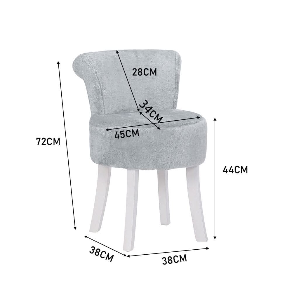 Long Pile Fleece Vanity Stool with White Rubber Wood Legs