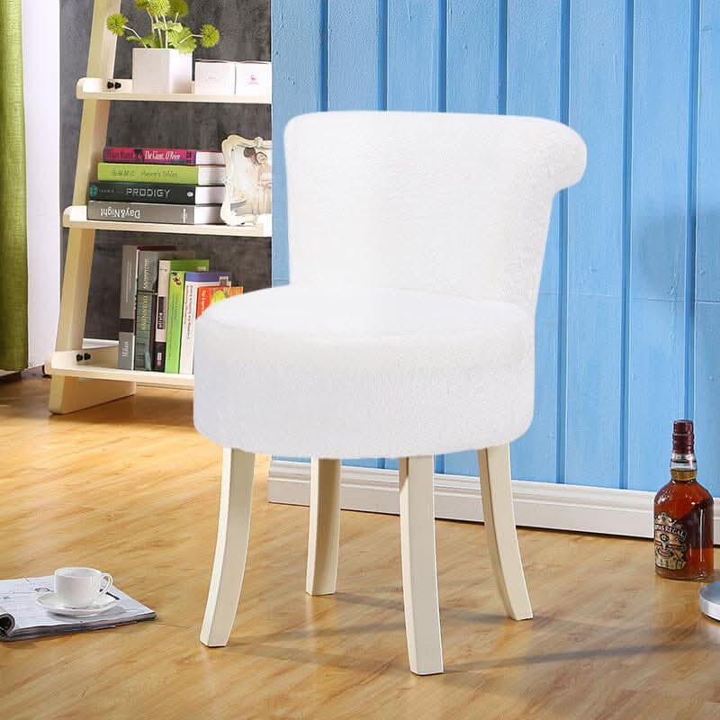 Long Pile Fleece Vanity Stool with White Rubber Wood Legs