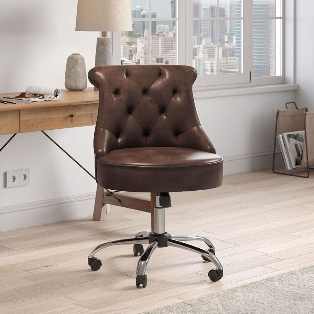 Executive Office Chair in Brown PU and Cowhide Velvet