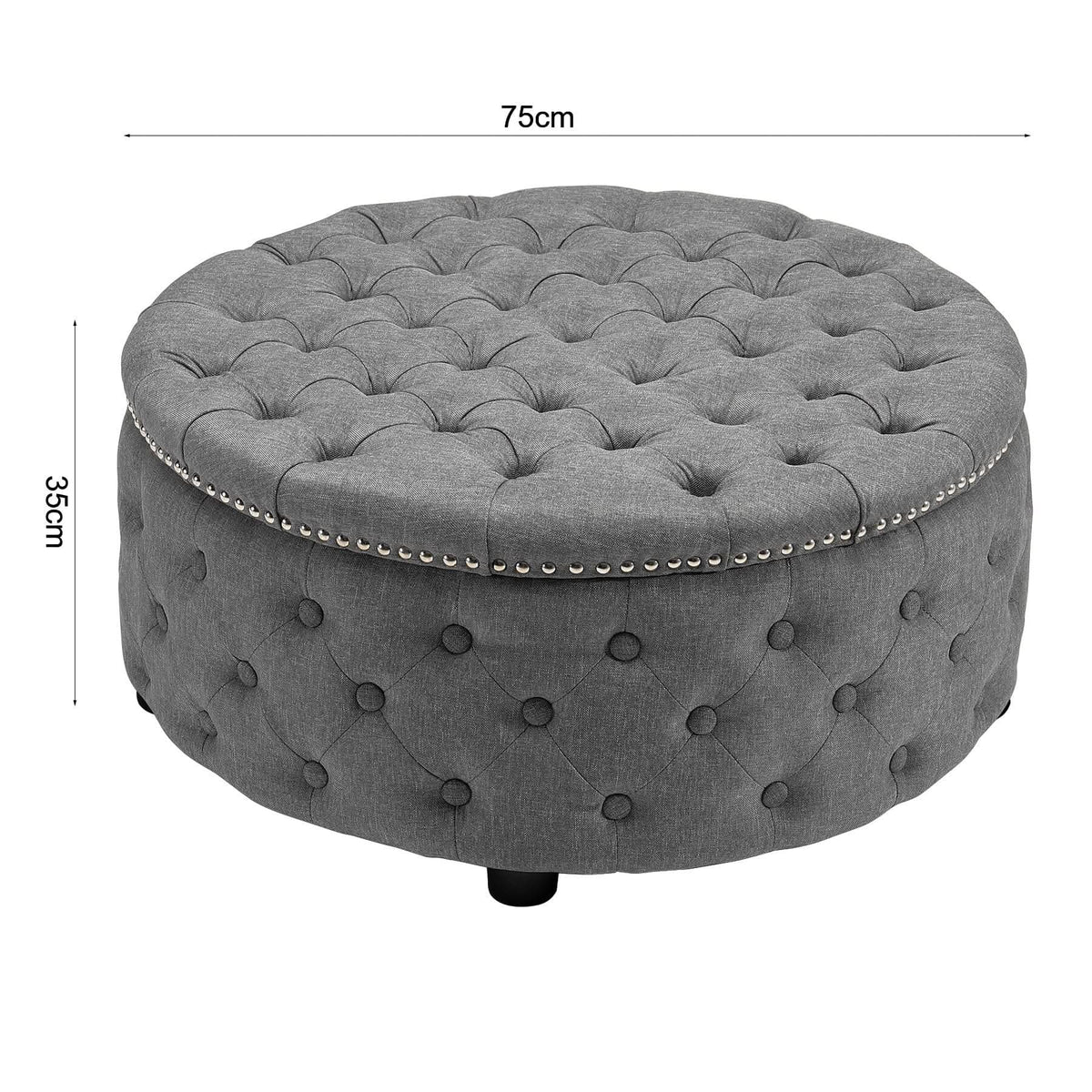 Dia 75cm Linen Tufted Round Cocktail Ottoman with Solid Wood
