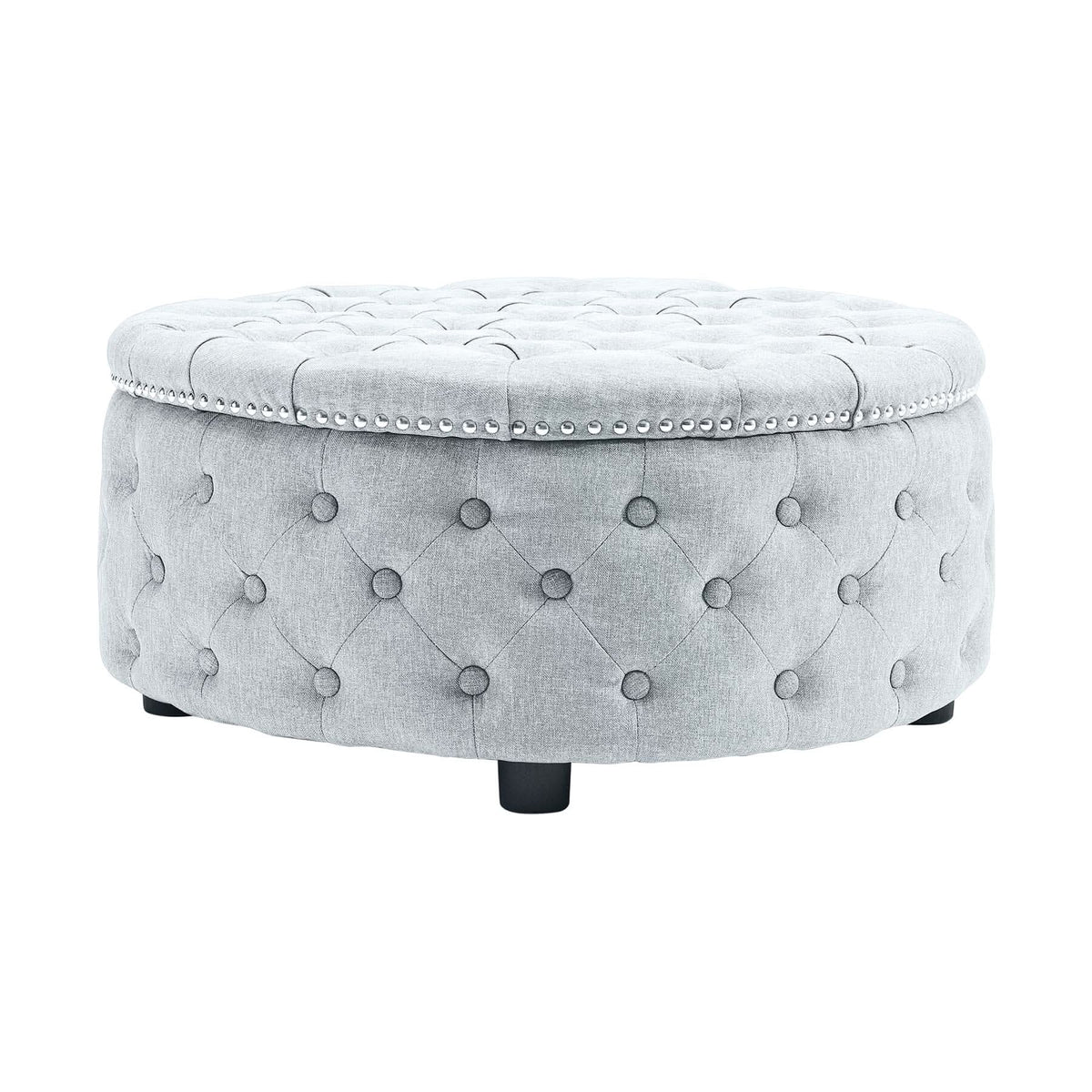 Dia 75cm Linen Tufted Round Cocktail Ottoman with Solid Wood