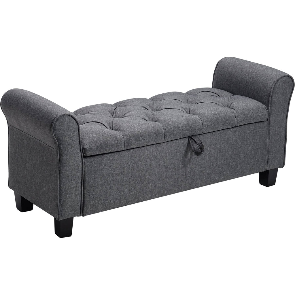Deep Grey Linen Storage Footstool 115x40x48cm with Three-Row Tufting