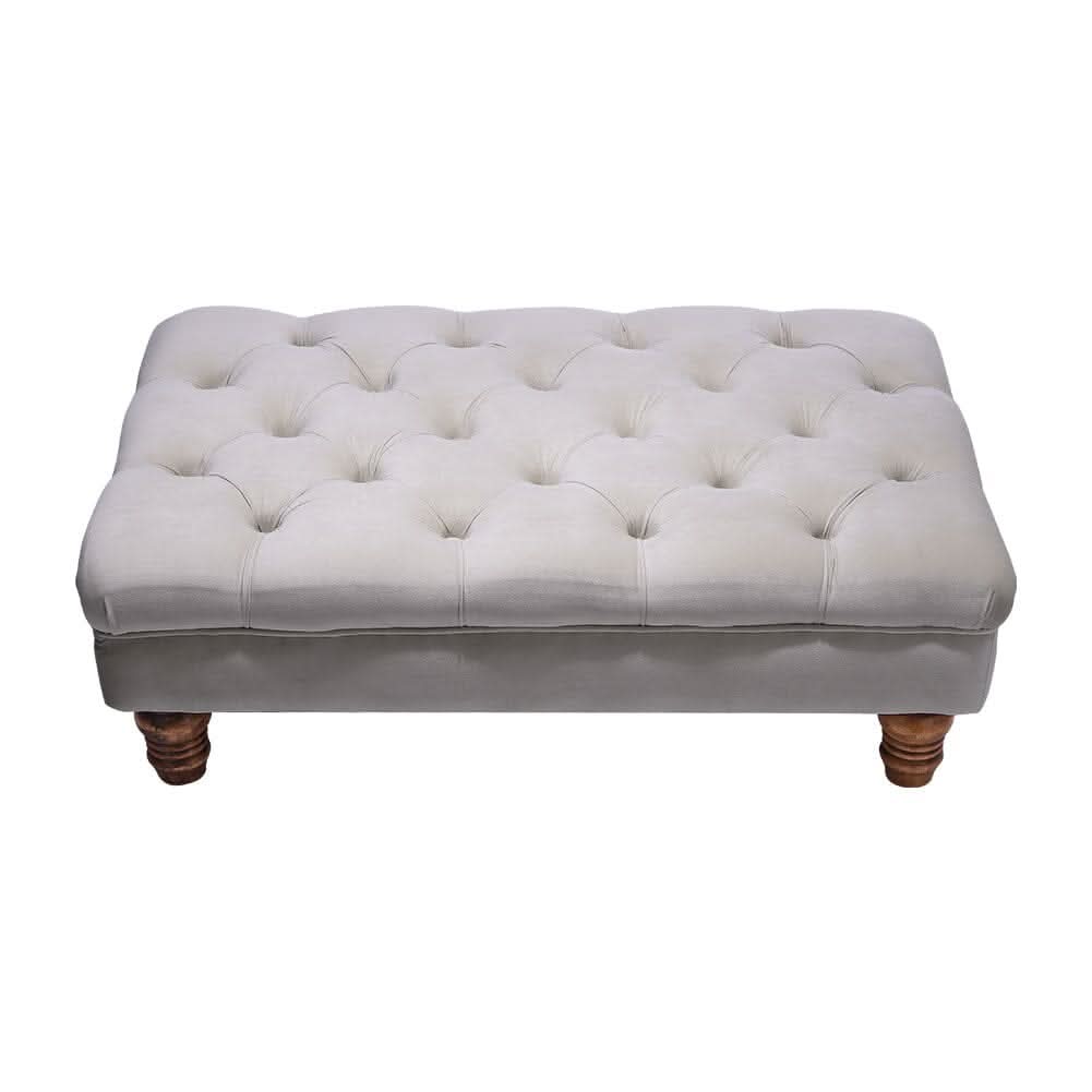 3Ft Footstool Wide Velvet Buttoned Thick Padded