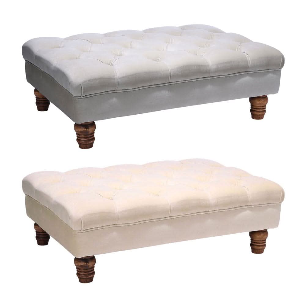 3Ft Footstool Wide Velvet Buttoned Thick Padded