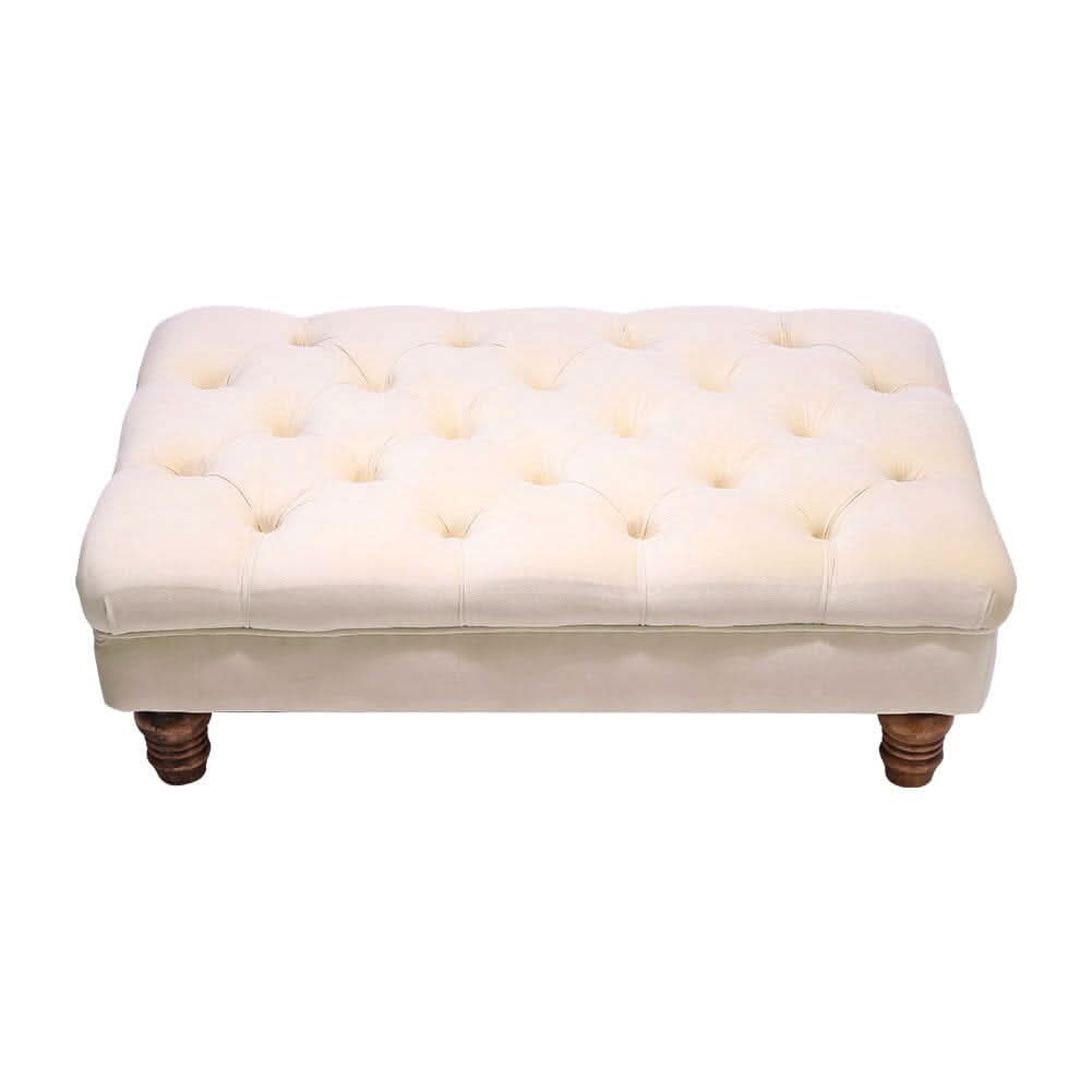3Ft Footstool Wide Velvet Buttoned Thick Padded