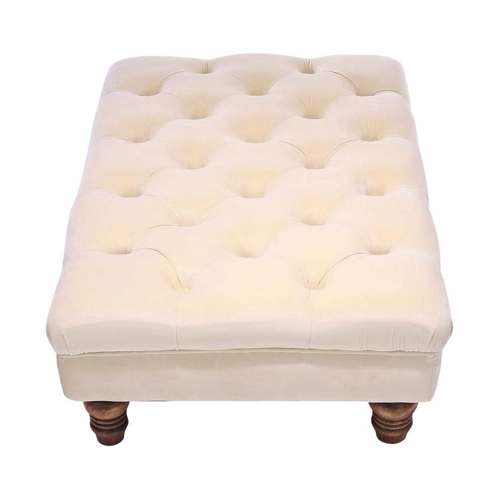 3Ft Footstool Wide Velvet Buttoned Thick Padded