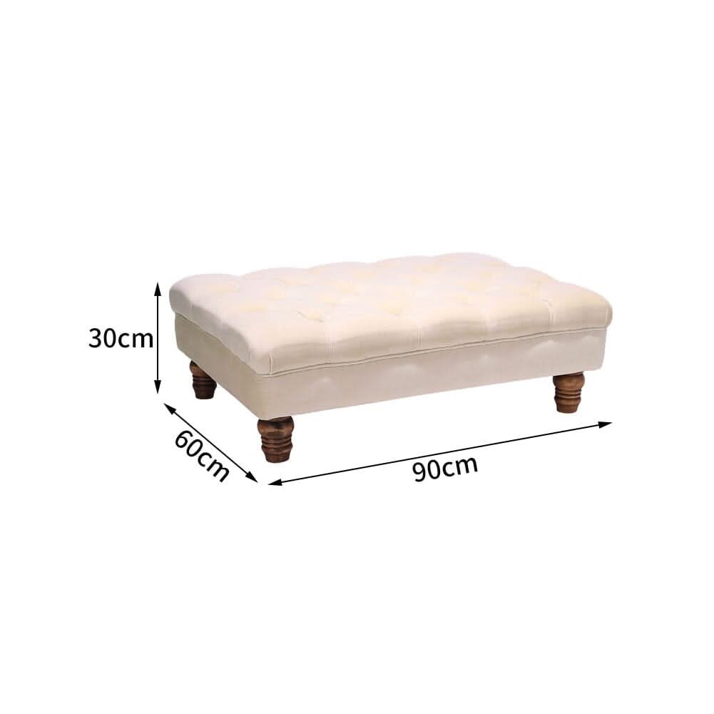 3Ft Footstool Wide Velvet Buttoned Thick Padded