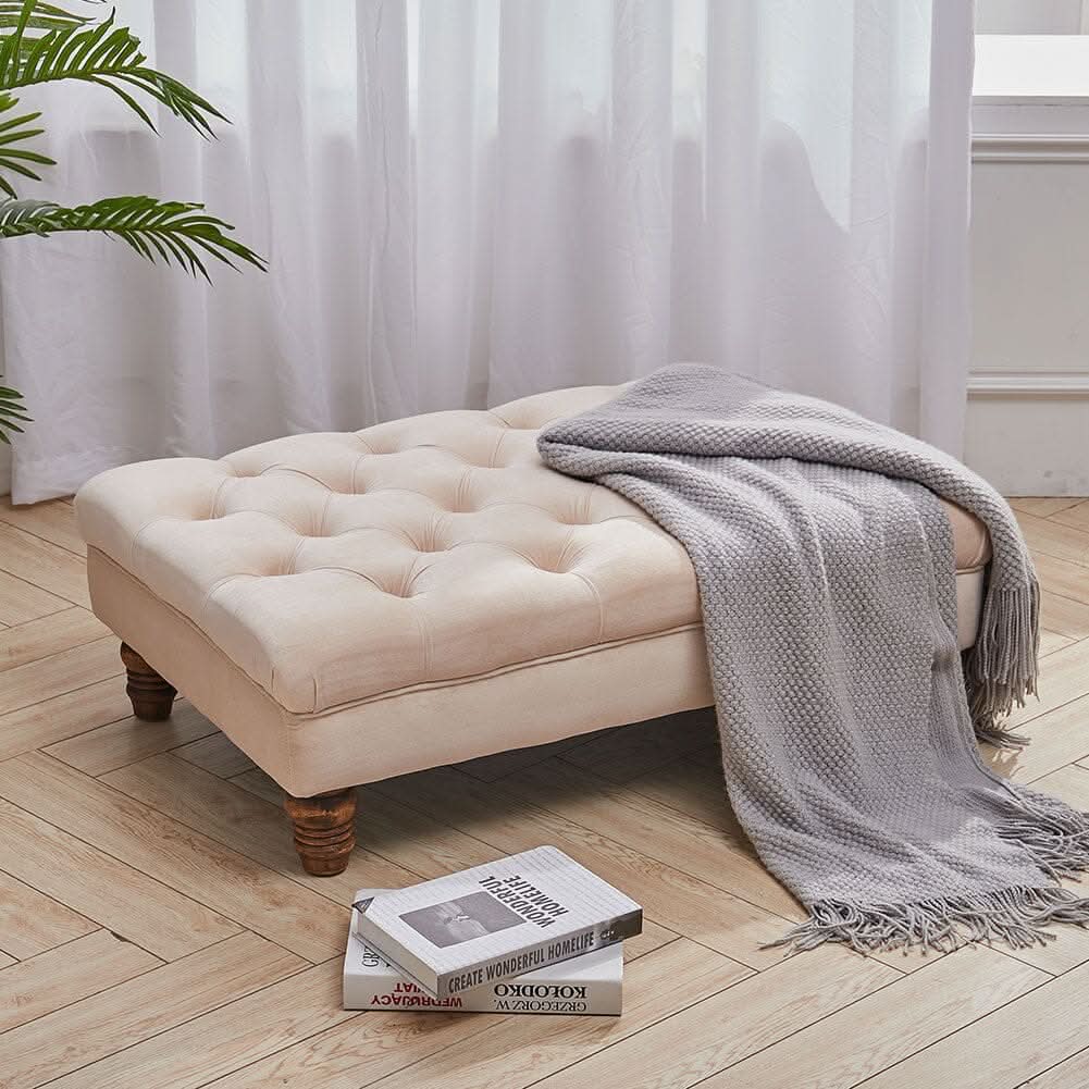 3Ft Footstool Wide Velvet Buttoned Thick Padded