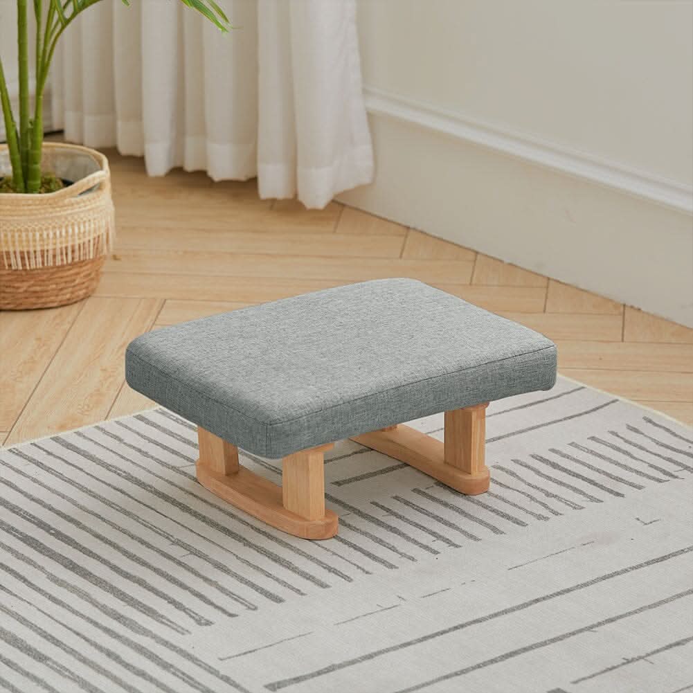 Linen Fabric Footstool Collection: Tufted Stool with Side Pocket & Low-Profile Footrest
