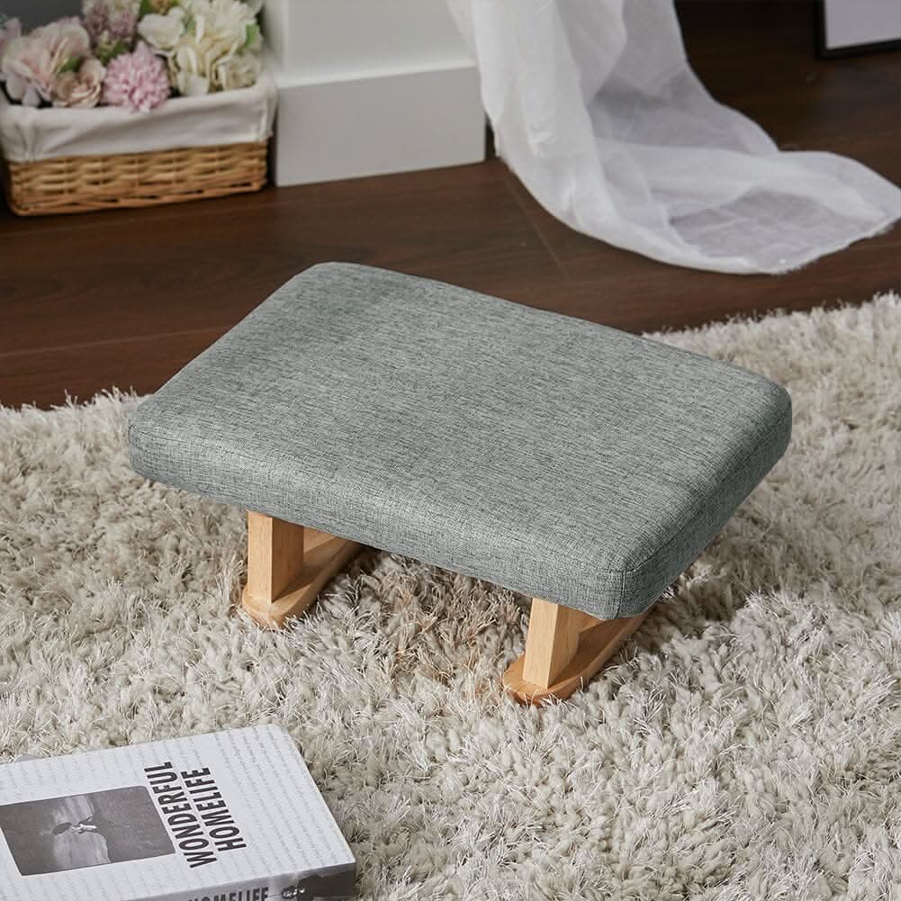 Linen Fabric Footstool Collection: Tufted Stool with Side Pocket & Low-Profile Footrest