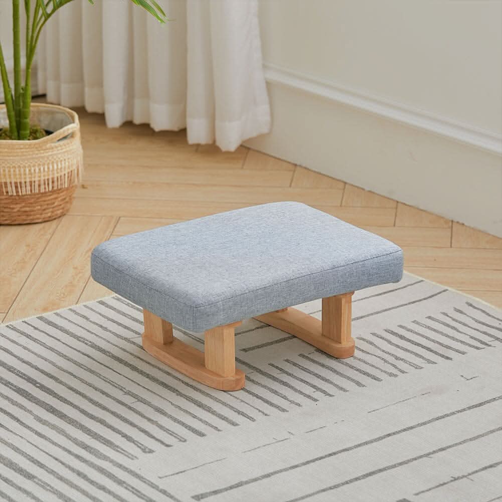Linen Fabric Footstool Collection: Tufted Stool with Side Pocket & Low-Profile Footrest