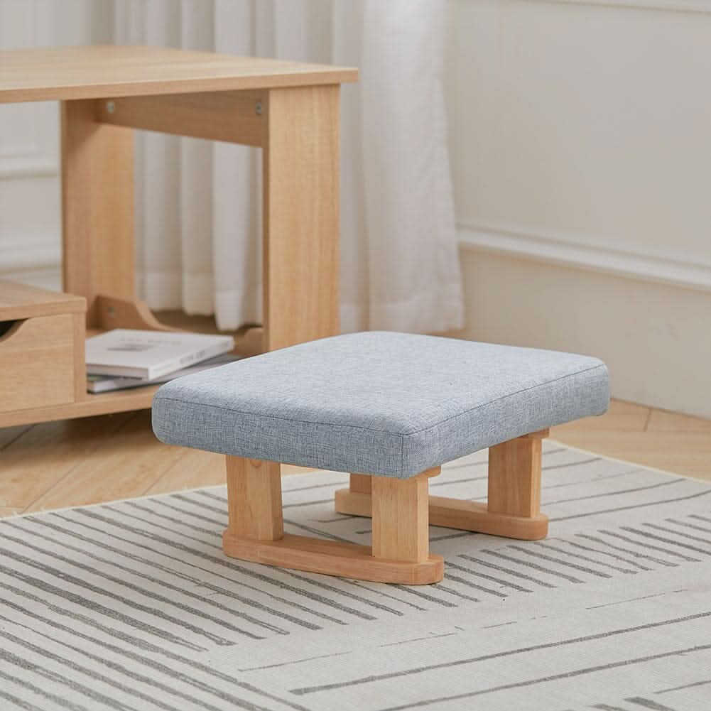Linen Fabric Footstool Collection: Tufted Stool with Side Pocket & Low-Profile Footrest