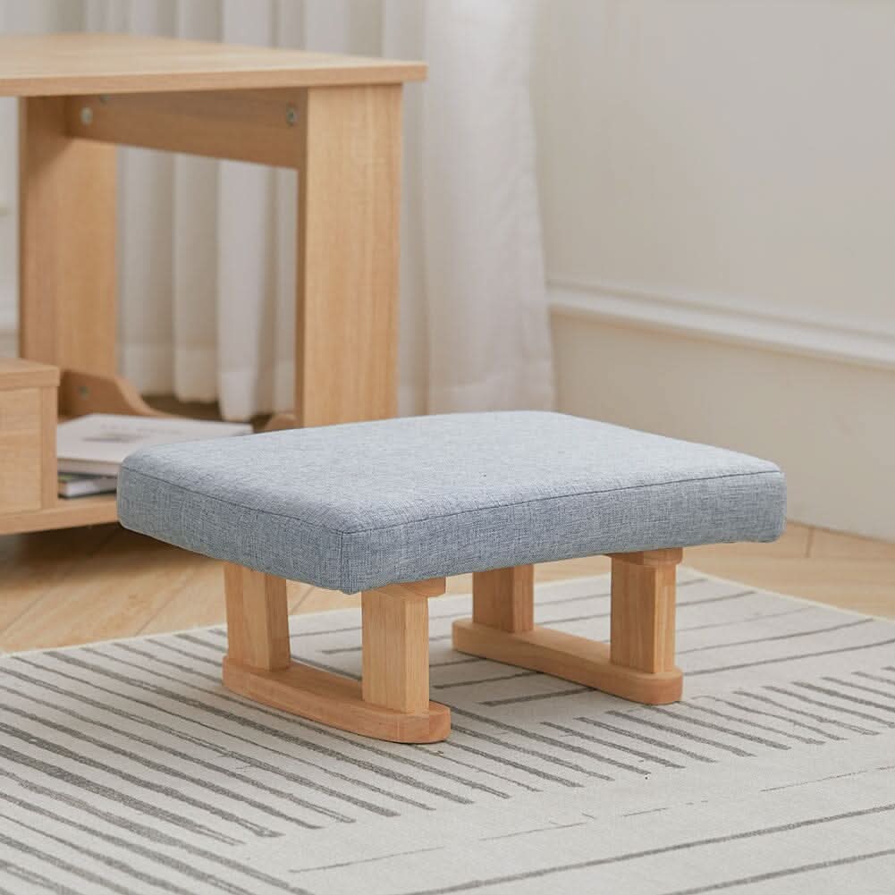 Linen Fabric Footstool Collection: Tufted Stool with Side Pocket & Low-Profile Footrest