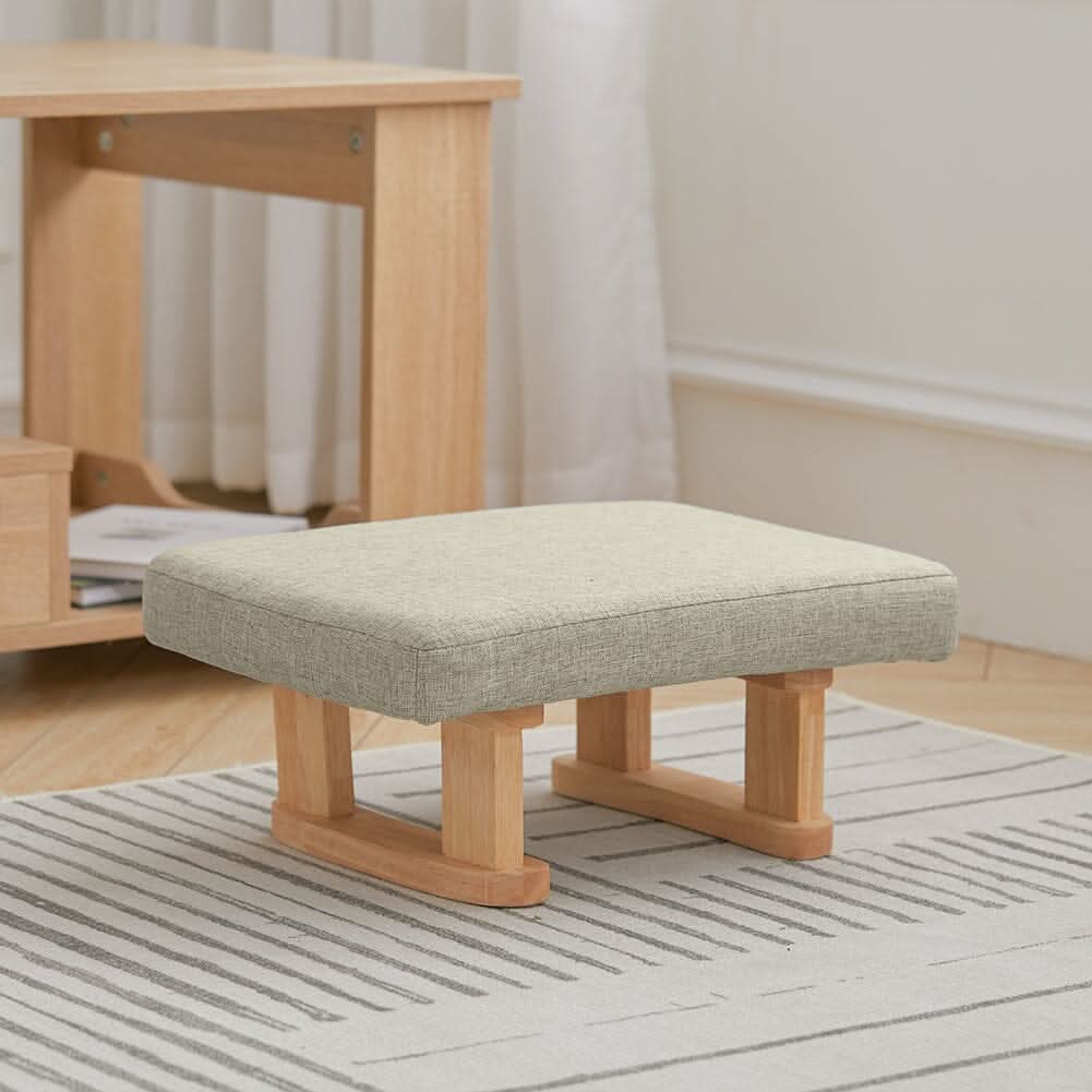 Linen Fabric Footstool Collection: Tufted Stool with Side Pocket & Low-Profile Footrest