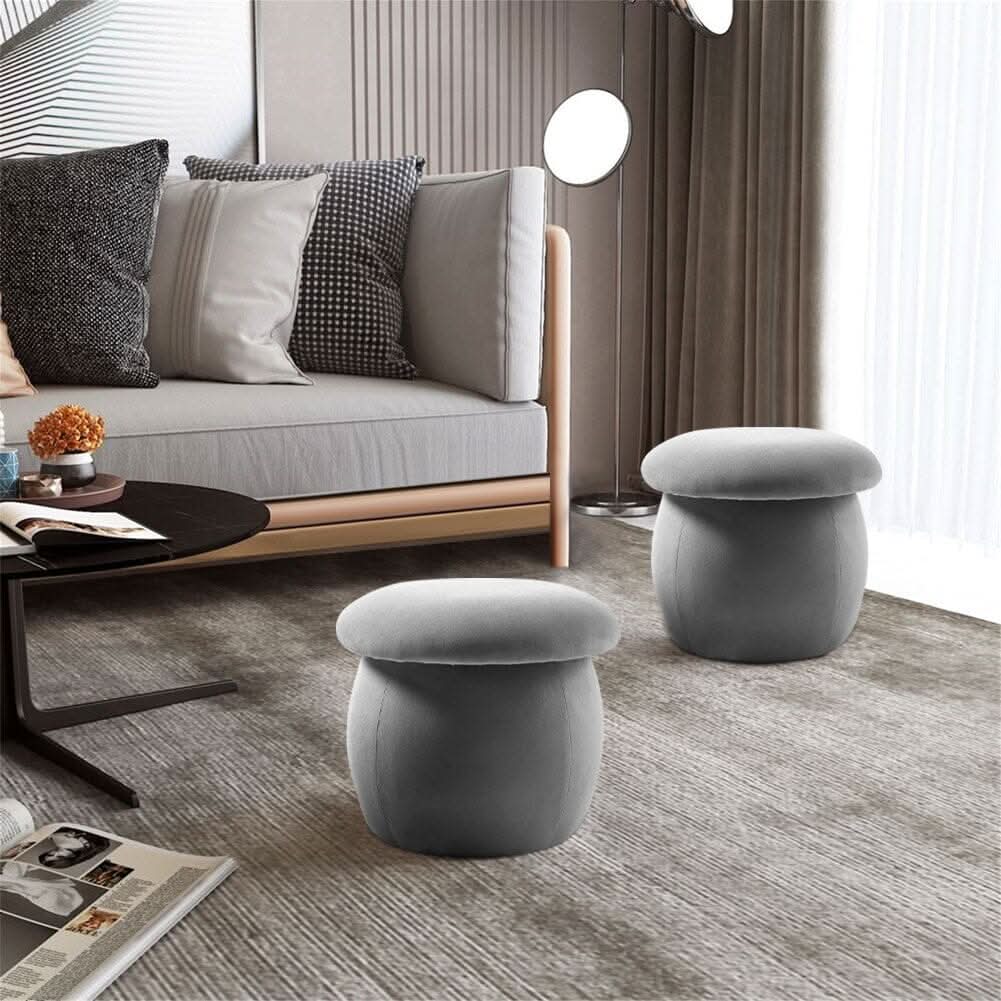 Mushroom-Shaped Round Ottoman Grey Velvet