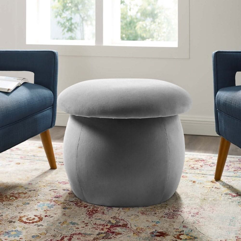 Mushroom-Shaped Round Ottoman Grey Velvet