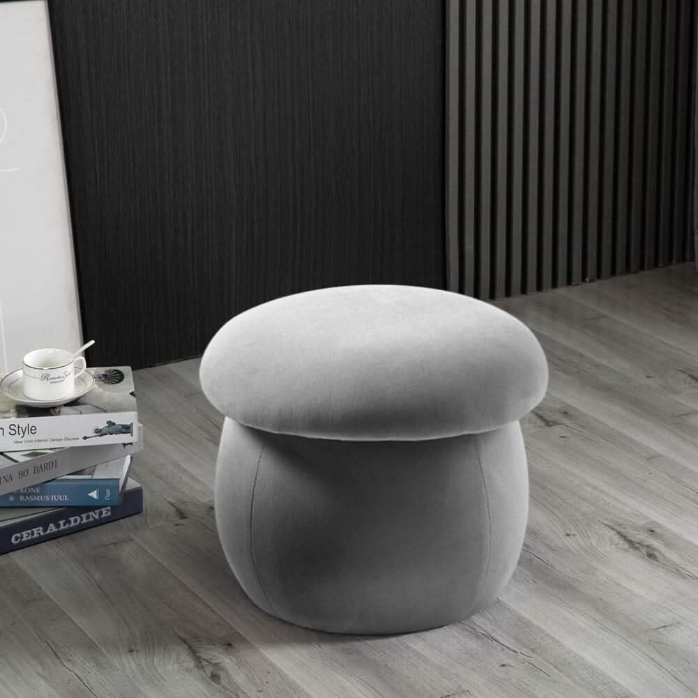 Mushroom-Shaped Round Ottoman Grey Velvet