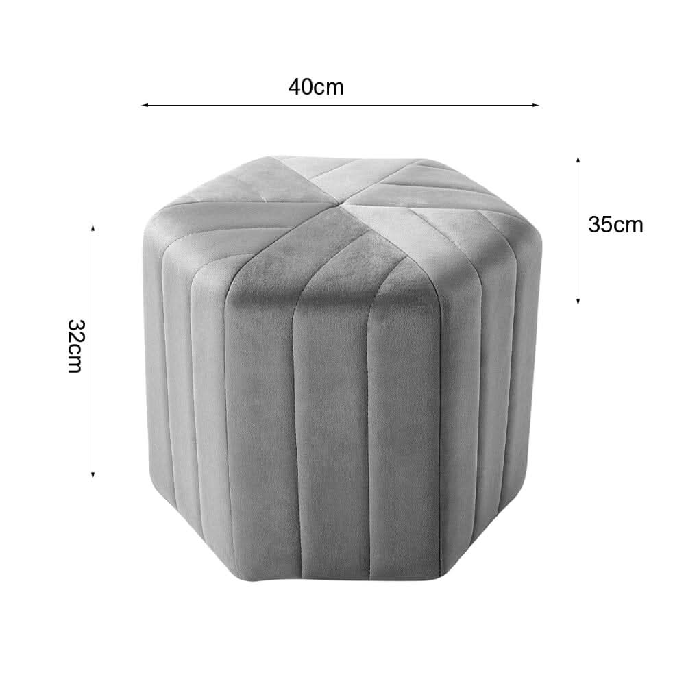 Octagonal Ribbed Ottoman Grey Velvet