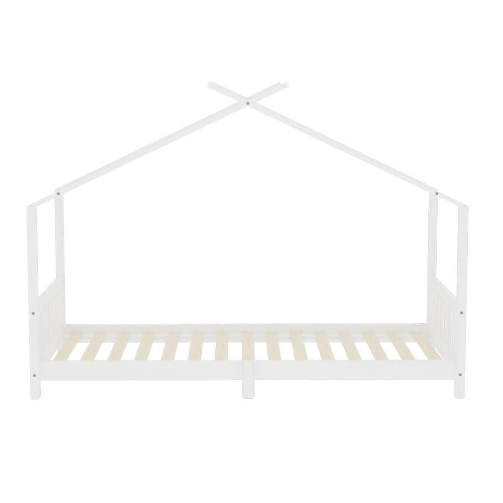 206cm W Nordic Style Pine Wood Bed Frame Toddler Kid Single Bed with Roof