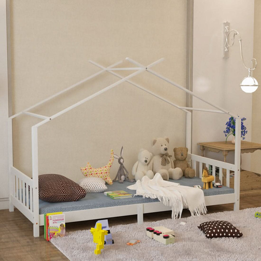 206cm W Nordic Style Pine Wood Bed Frame Toddler Kid Single Bed with Roof