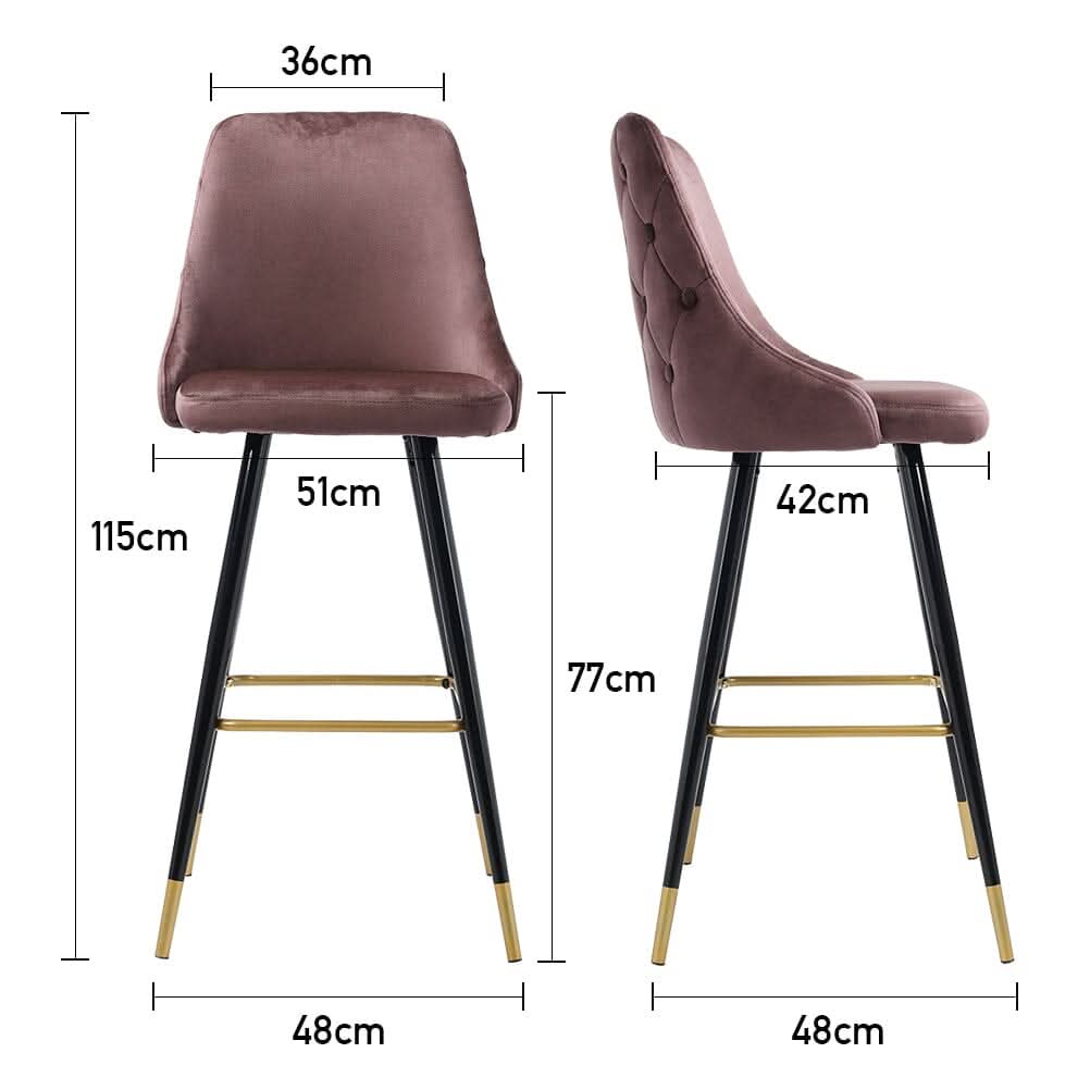 3ft Height Bar Stools with Footrest Set of 2 Velvet Padded