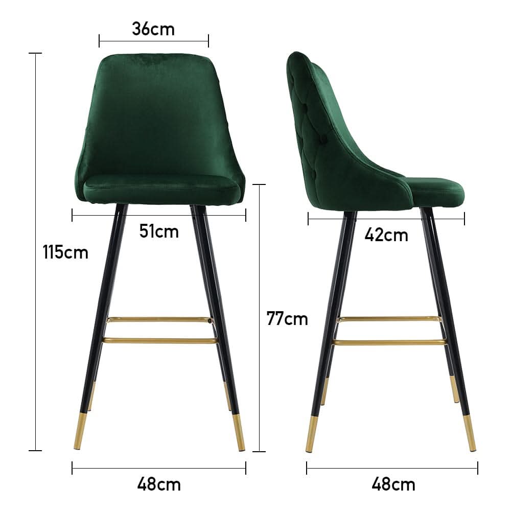3ft Height Bar Stools with Footrest Set of 2 Velvet Padded