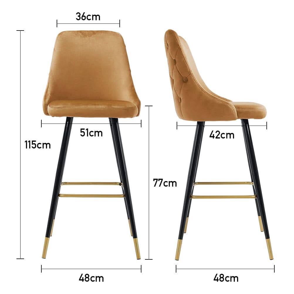 3ft Height Bar Stools with Footrest Set of 2 Velvet Padded
